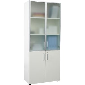 مكتبة ملفات بزجاج  – MDF بقشرة ميلامين + ضلف زجاج بفريم خشب أو ألومنيوم