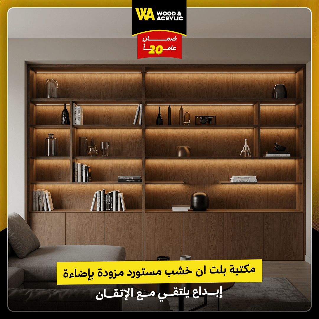 مكتبة بلت ان خشب مستورد مزودة بإضاءة